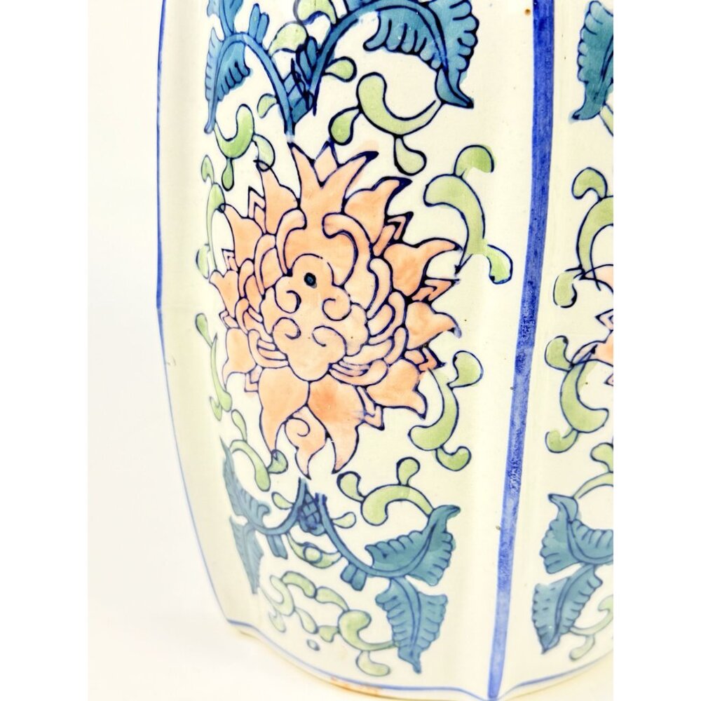 Ginger Temple Jar Lidded Vintage Chinoiserie Blue White Pink Rose pattern Home S - Picture 14 of 16